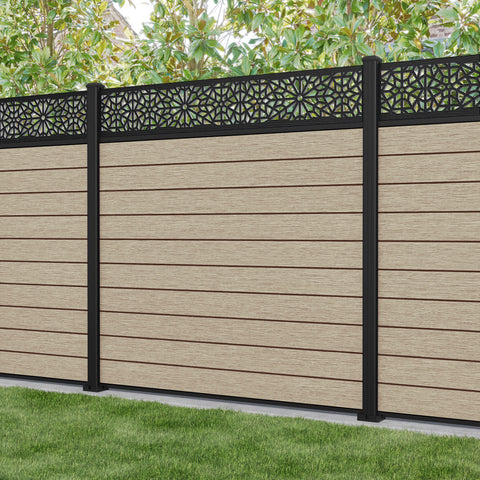 Fusion Alnara Fence Panel - Light Oak - with our aluminium posts