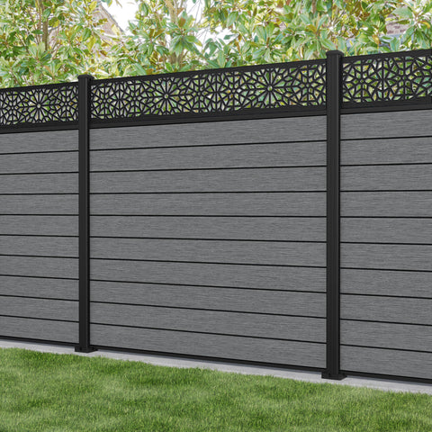 Fusion Alnara Fence Panel - Mid Grey - with our aluminium posts