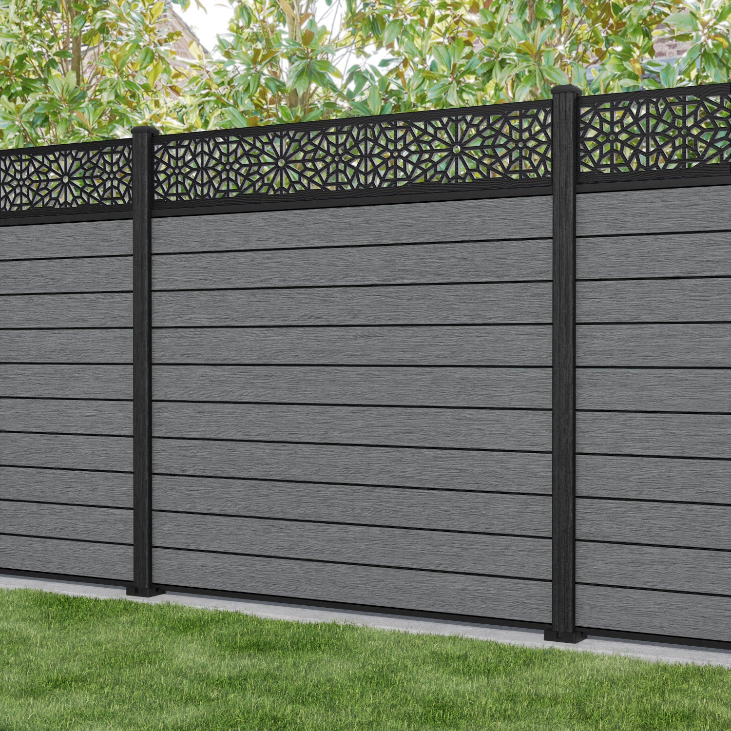 Fusion Alnara Fence Panel - Mid Grey - with our composite posts