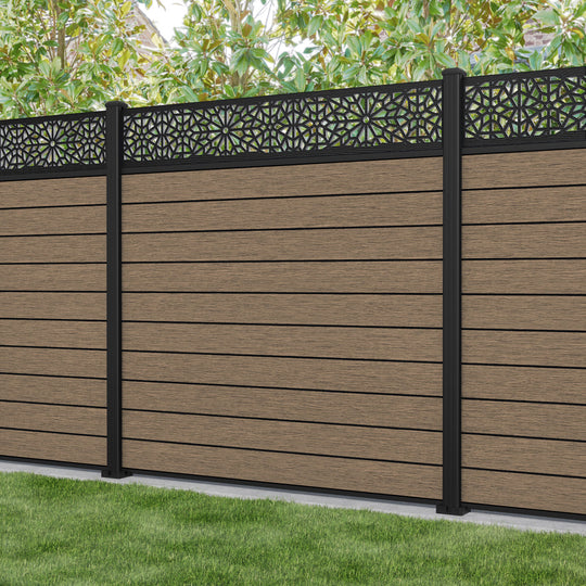 Fusion Alnara Fence Panel - Teak - with our aluminium posts