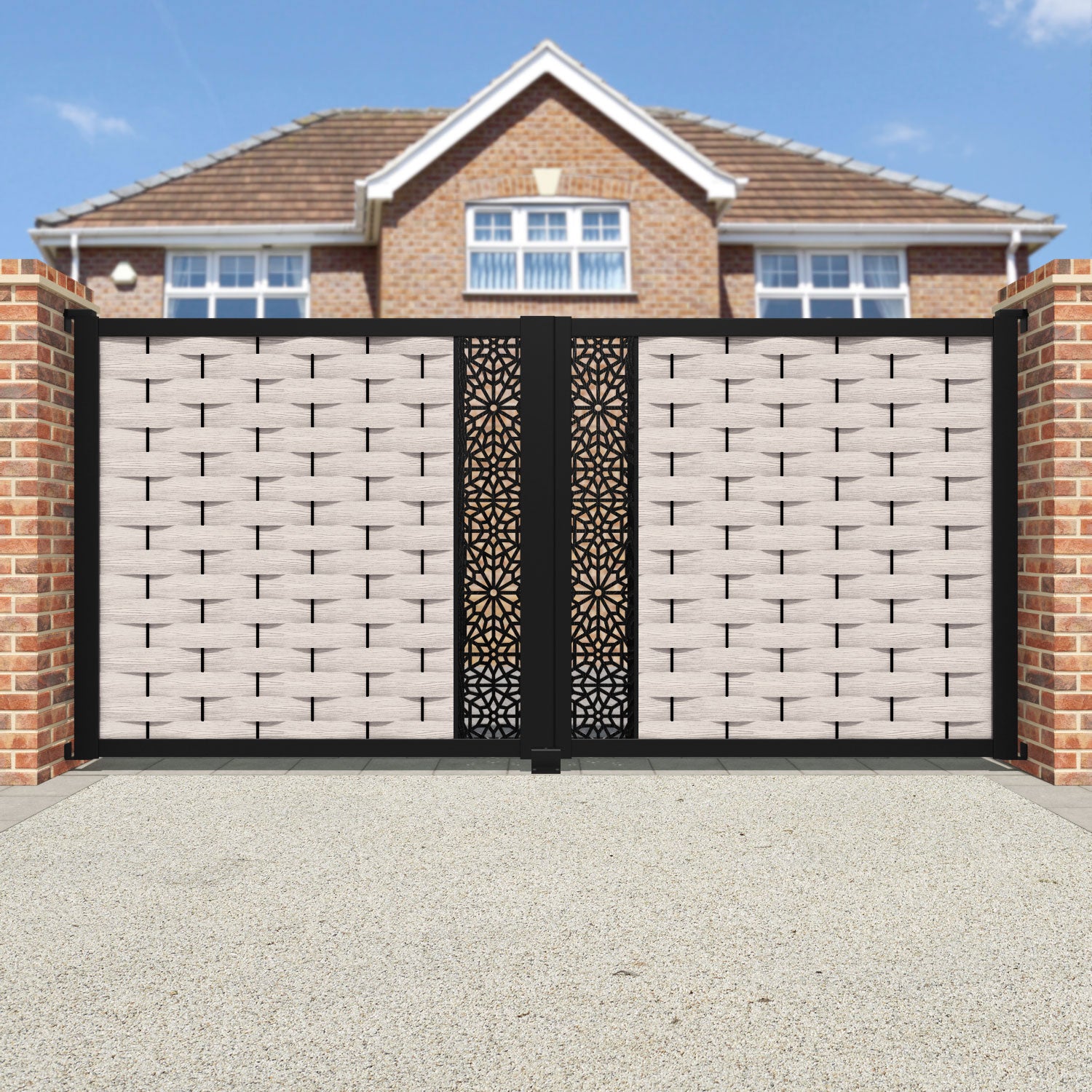 Ripple Alnara Straight Top Driveway Gate - Mid Stone - Middle Screen
