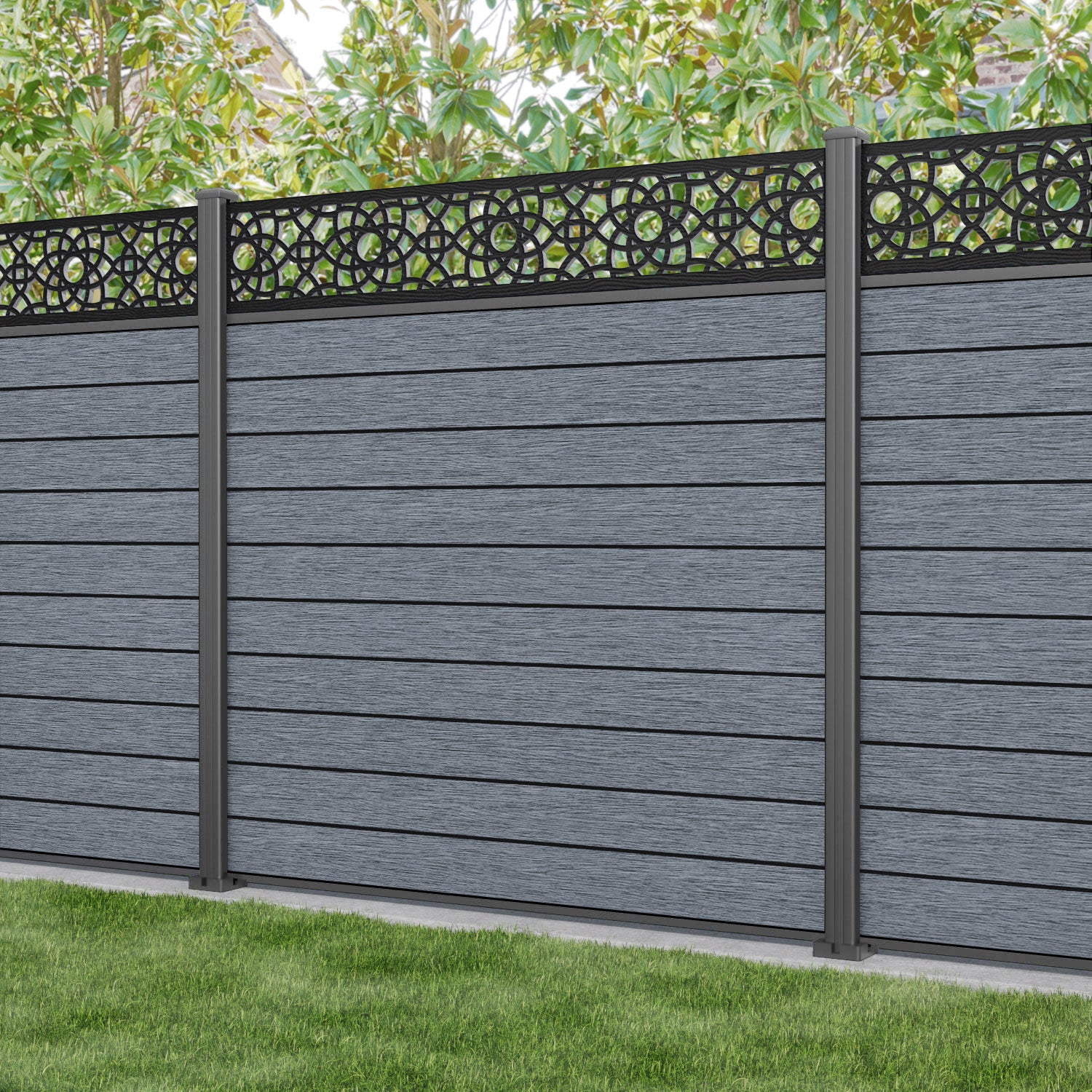 Fusion Ambar Fence Panel - Anthracite - with our aluminium posts