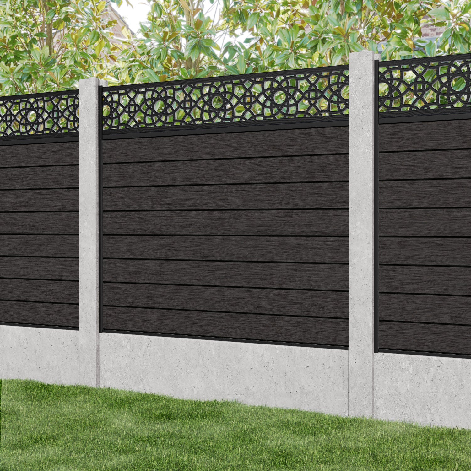 Fusion Ambar Fence Panel - Dark Oak - for existing concrete posts