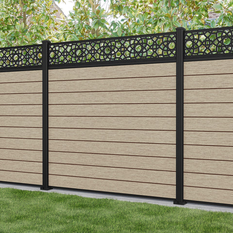 Fusion Ambar Fence Panel - Light Oak - with our aluminium posts