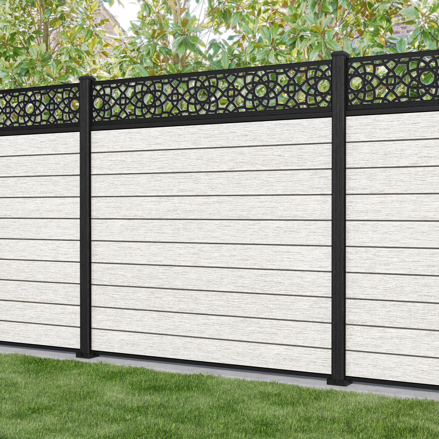 Fusion Ambar Fence Panel - Light Stone - with our composite posts