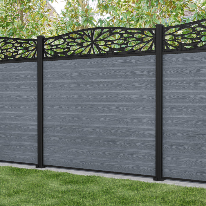 Classic Blossom Curved Top Fence Panel - Anthracite - with our aluminium posts