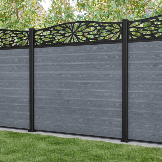 Classic Blossom Curved Top Fence Panel - Anthracite - with our aluminium posts