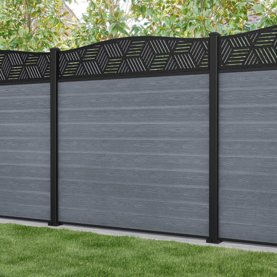Classic Cubed Curved Top Fence Panel - Anthracite - with our aluminium posts