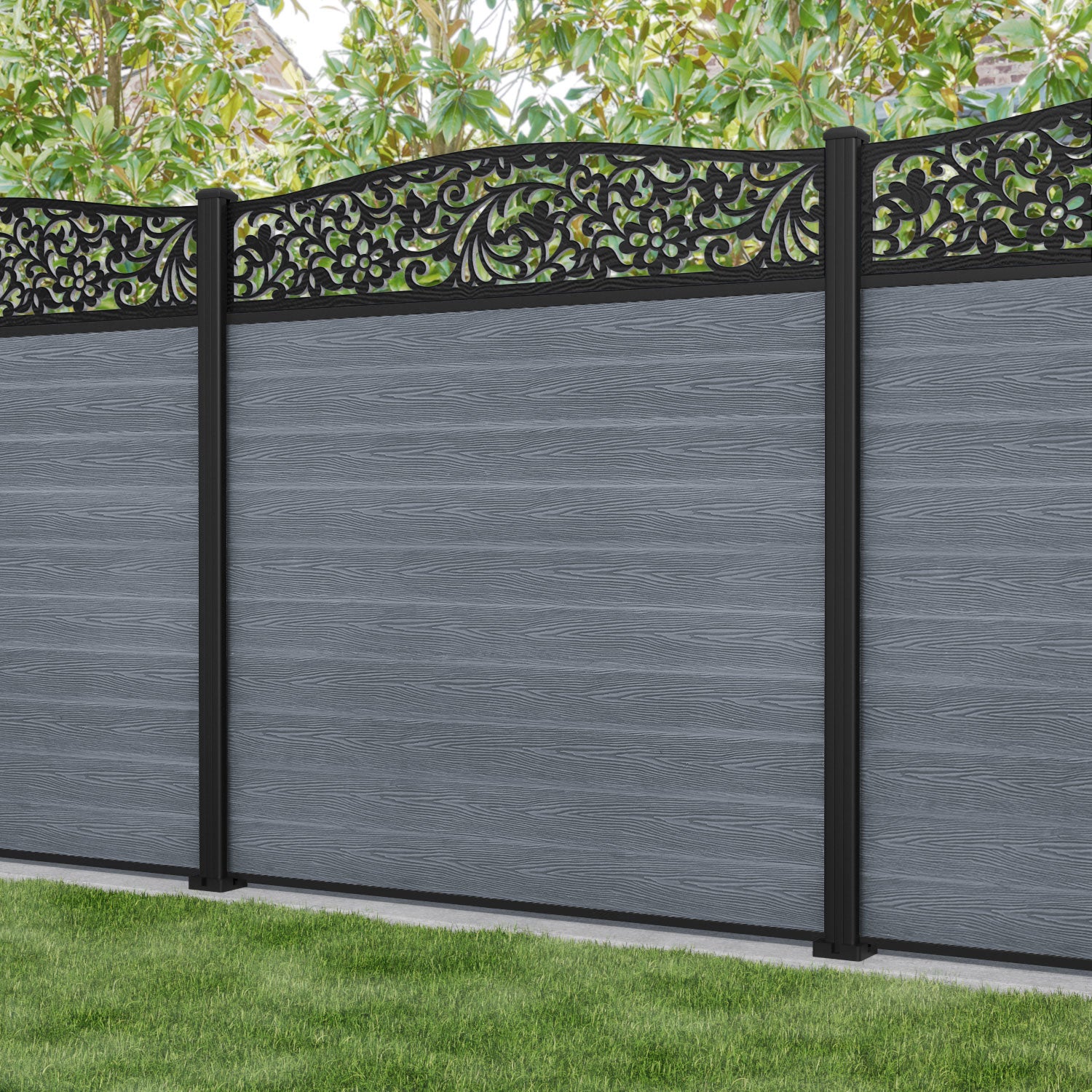 Classic Eden Curved Top Fence Panel - Anthracite - with our aluminium posts