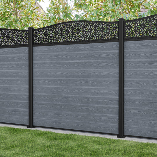 Classic Narwa Curved Top Fence Panel - Anthracite - with our aluminium posts