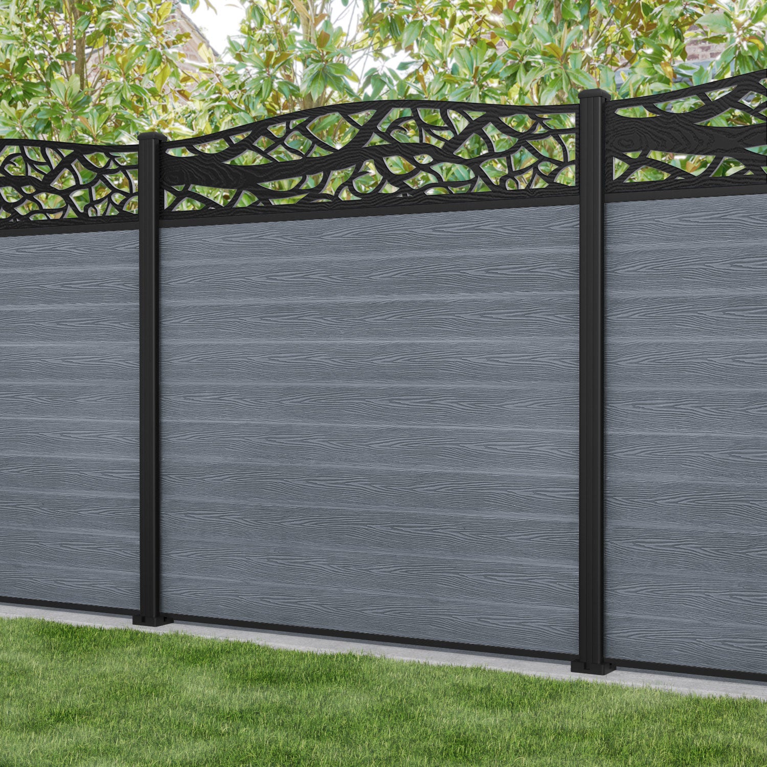 Classic Twilight Curved Top Fence Panel - Anthracite - with our aluminium posts