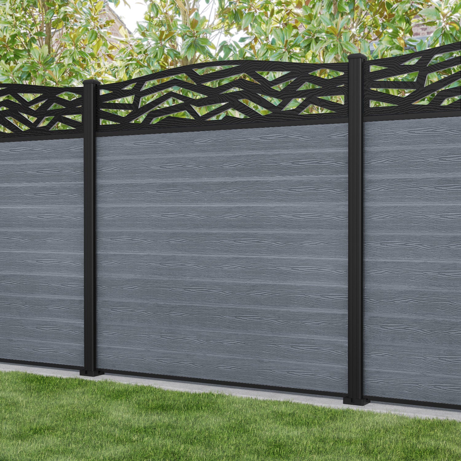 Classic Zenith Curved Top Fence Panel - Anthracite - with our aluminium posts