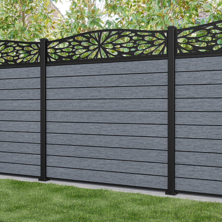 Fusion Blossom Curved Top Fence Panel - Anthracite - with our aluminium posts