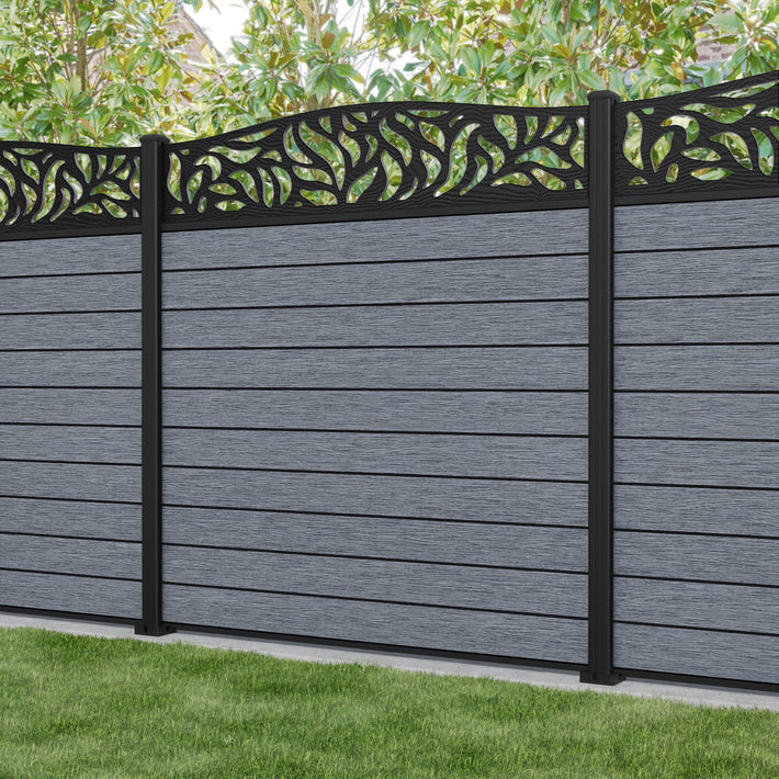 Fusion Plume Curved Top Fence Panel - Anthracite - with our aluminium posts