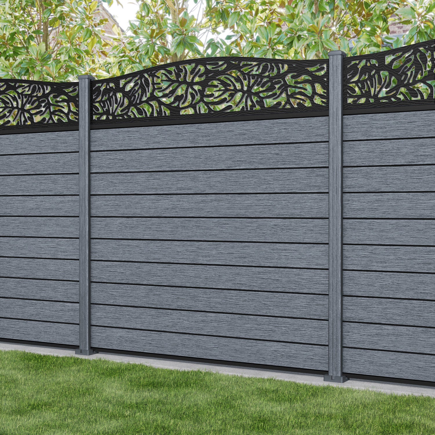 Fusion Botanic Curved Top Fence Panel - Anthracite - with our composite posts