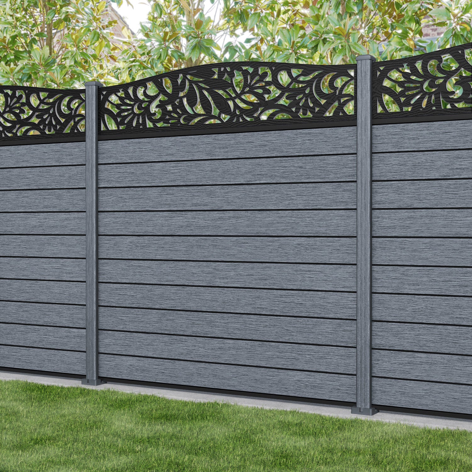 Fusion Heritage Curved Top Fence Panel - Anthracite - with our composite posts