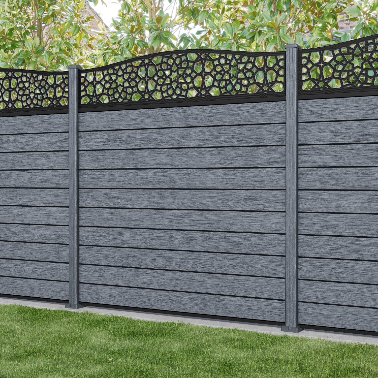 Fusion Nazira Curved Top Fence Panel - Anthracite - with our composite posts