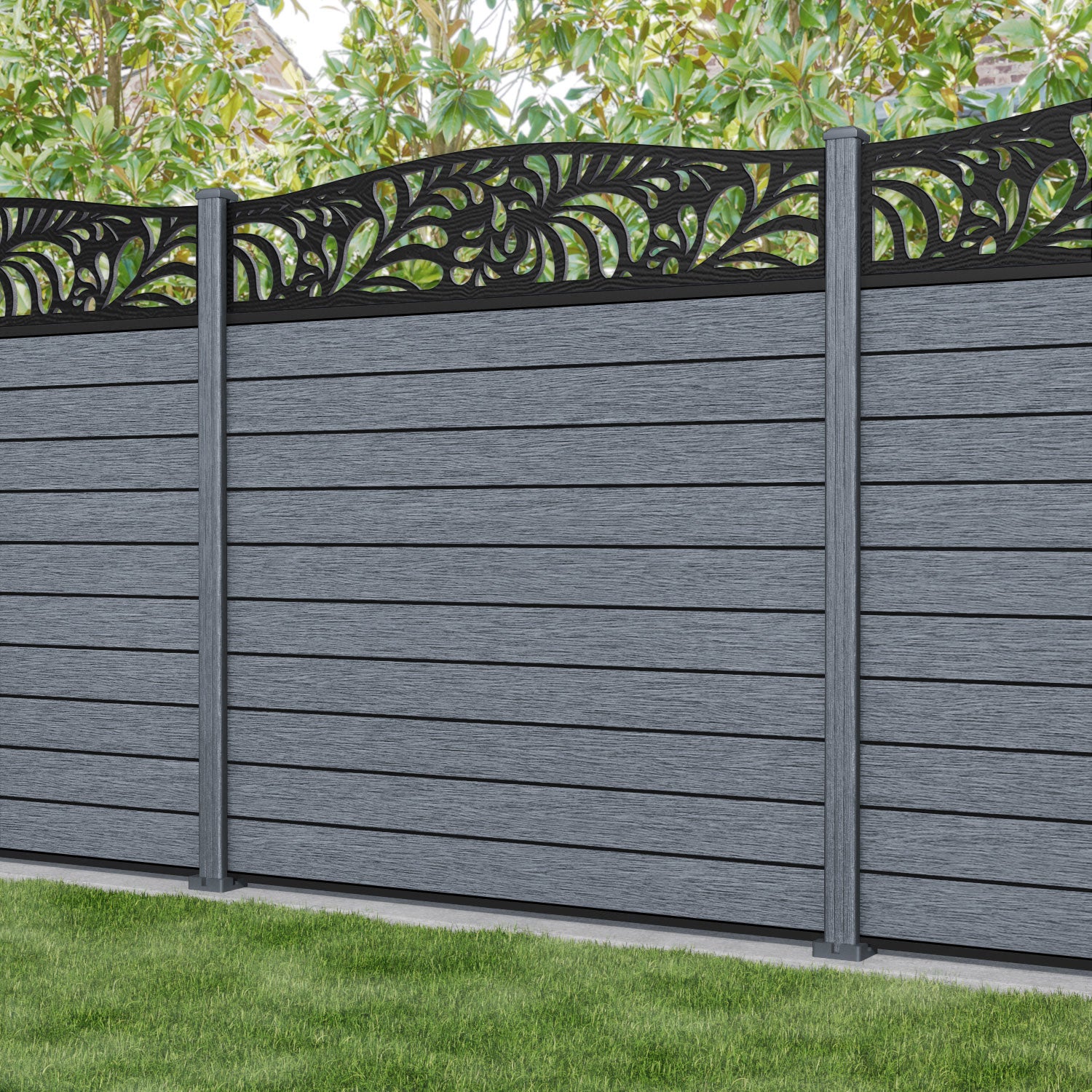 Fusion Petal Curved Top Fence Panel - Anthracite - with our composite posts