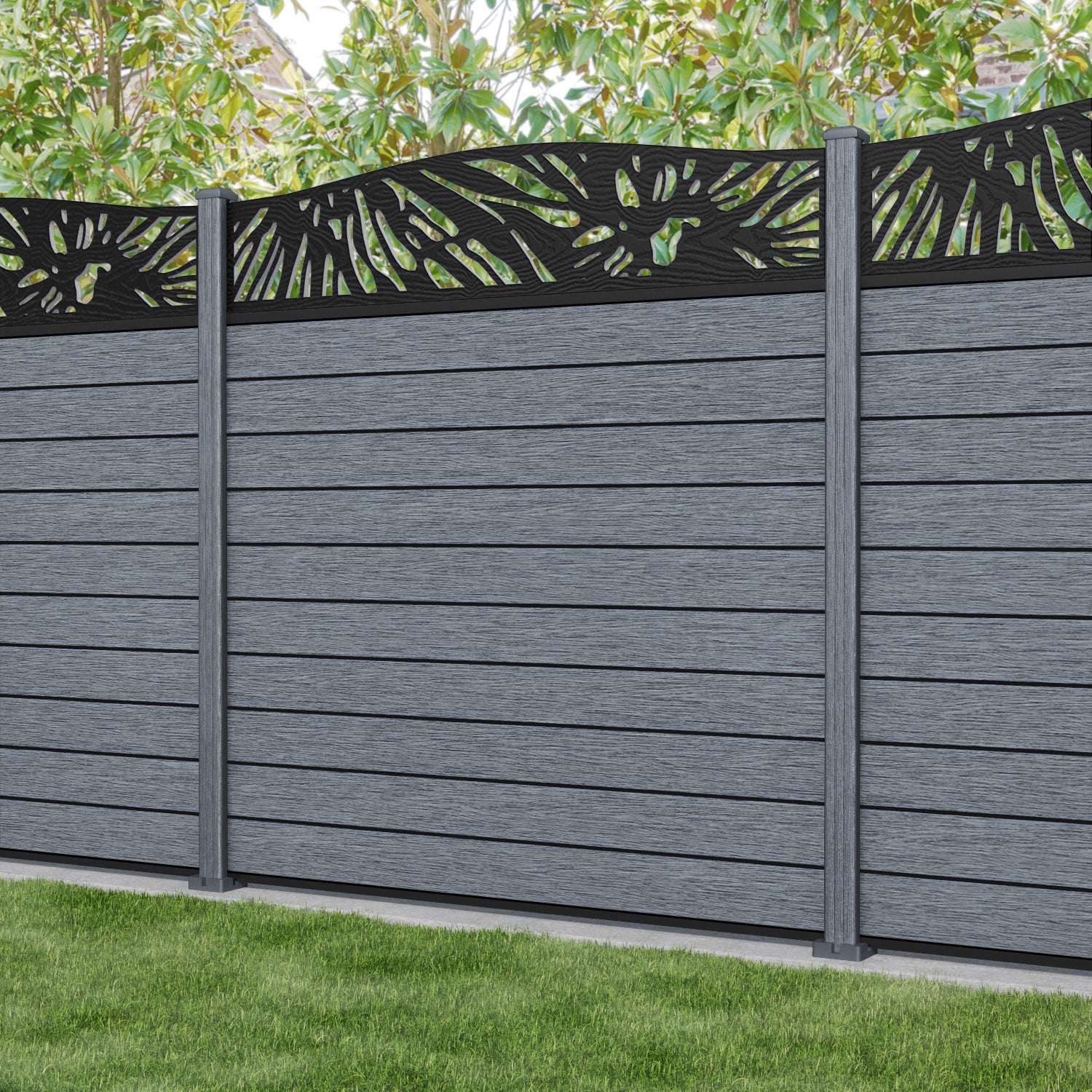 Fusion Poppy Curved Top Fence Panel - Anthracite - with our composite posts