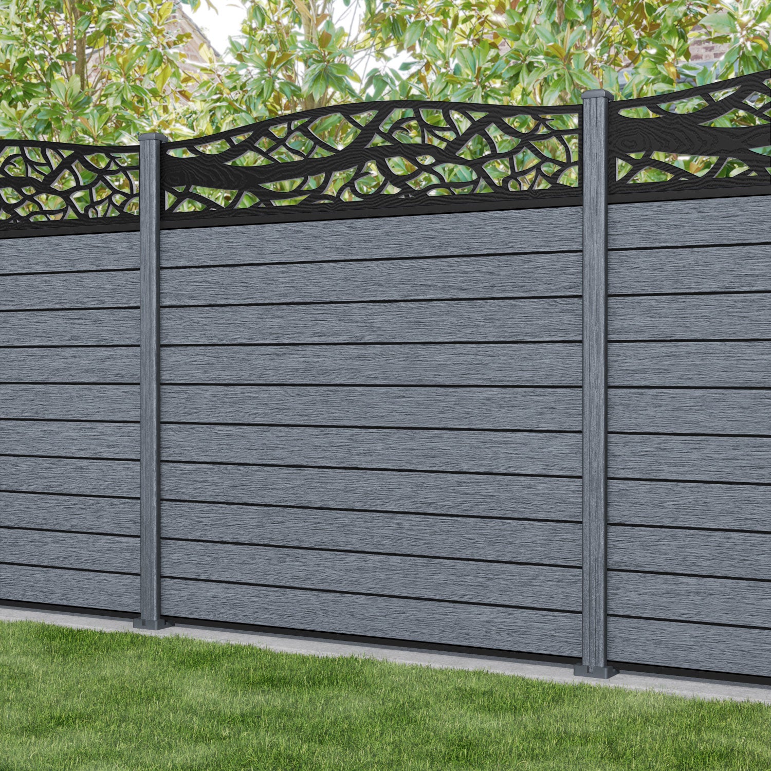 Fusion Twilight Curved Top Fence Panel - Anthracite - with our composite posts