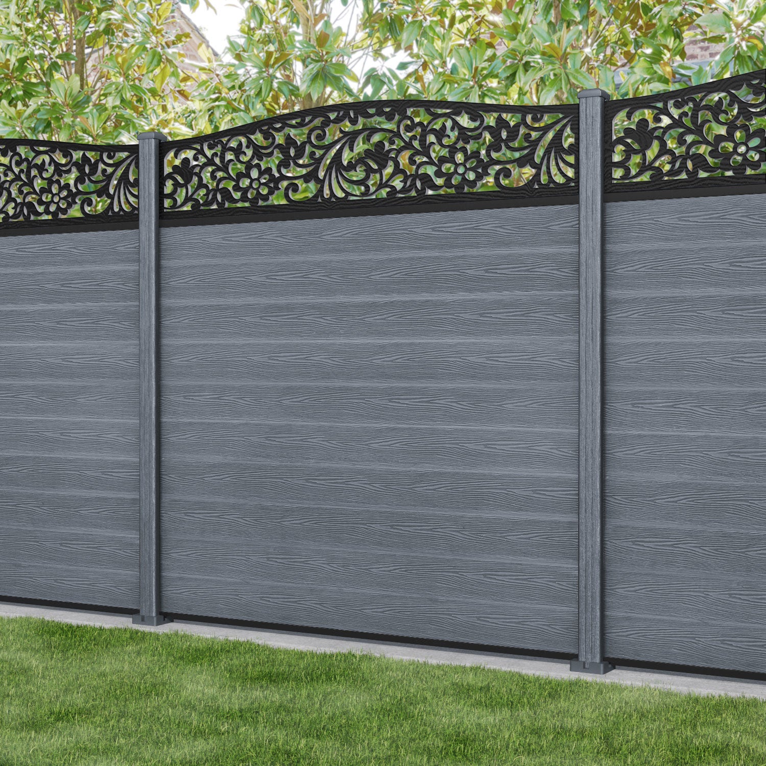Classic Eden Curved Top Fence Panel - Anthracite - with our composite posts