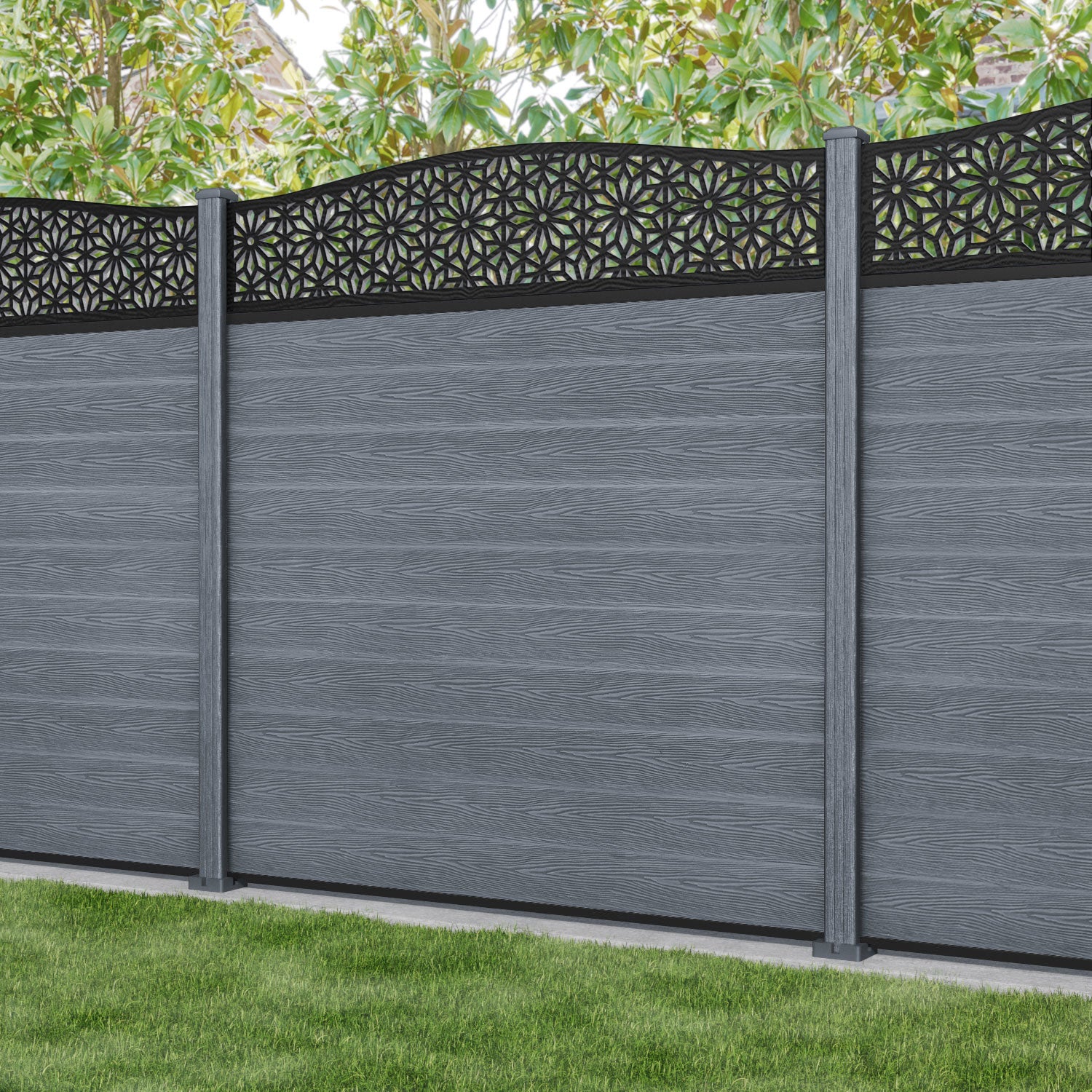Classic Narwa Curved Top Fence Panel - Anthracite - with our composite posts