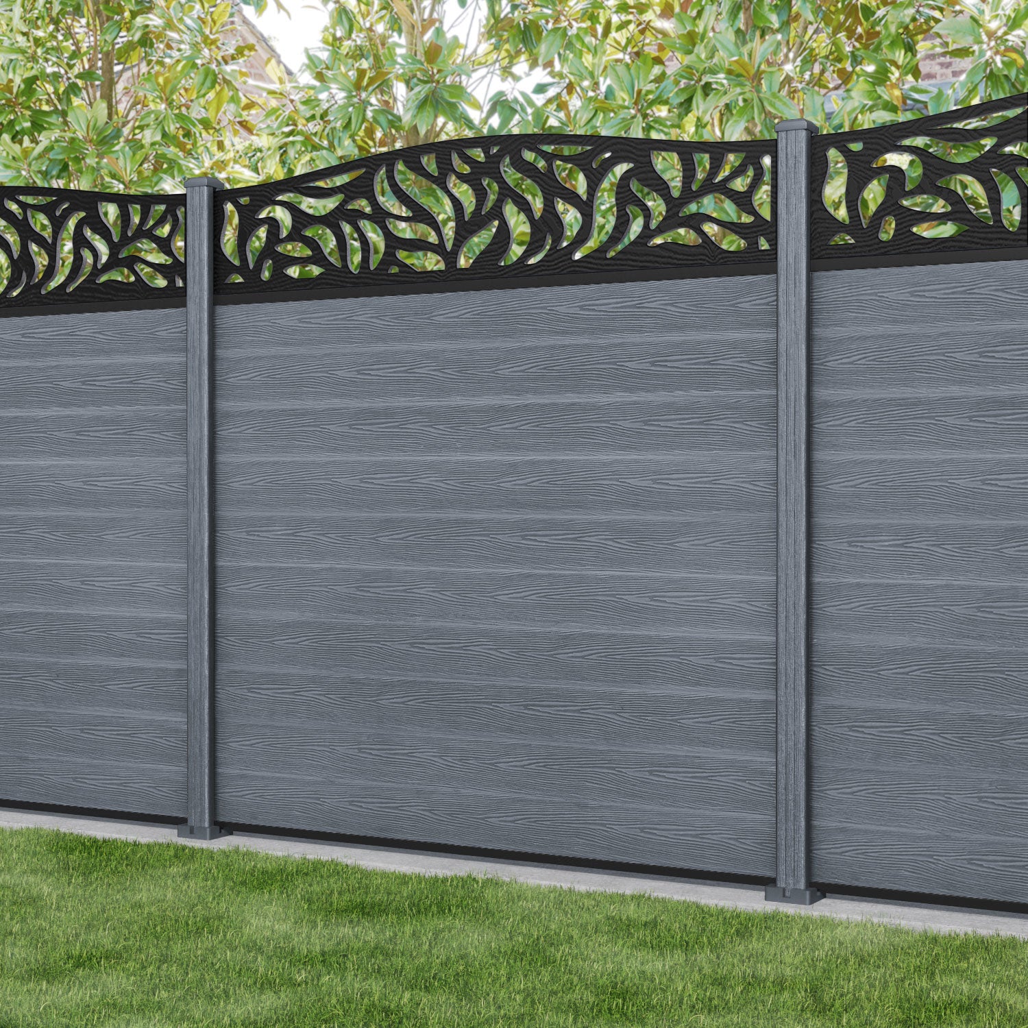 Classic Plume Curved Top Fence Panel - Anthracite - with our composite posts