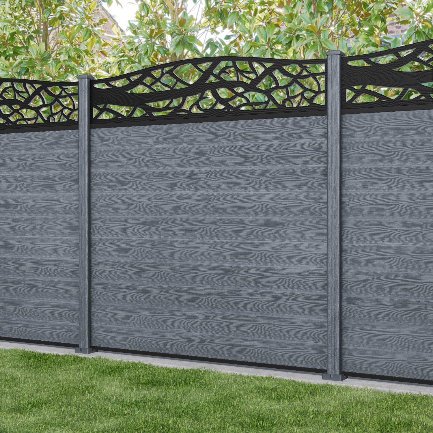 Classic Twilight Curved Top Fence Panel - Anthracite - with our composite posts
