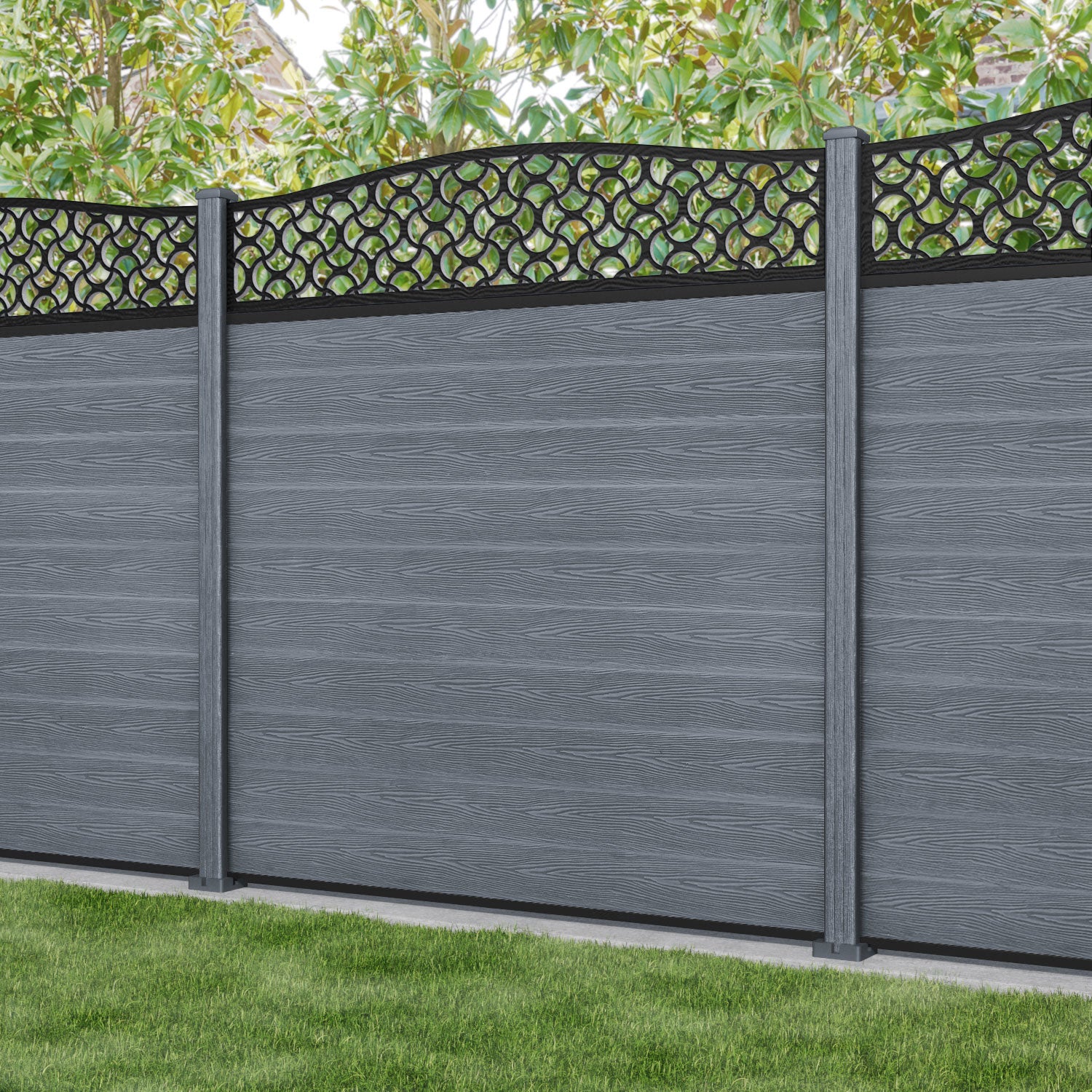 Classic Vida Curved Top Fence Panel - Anthracite - with our composite posts