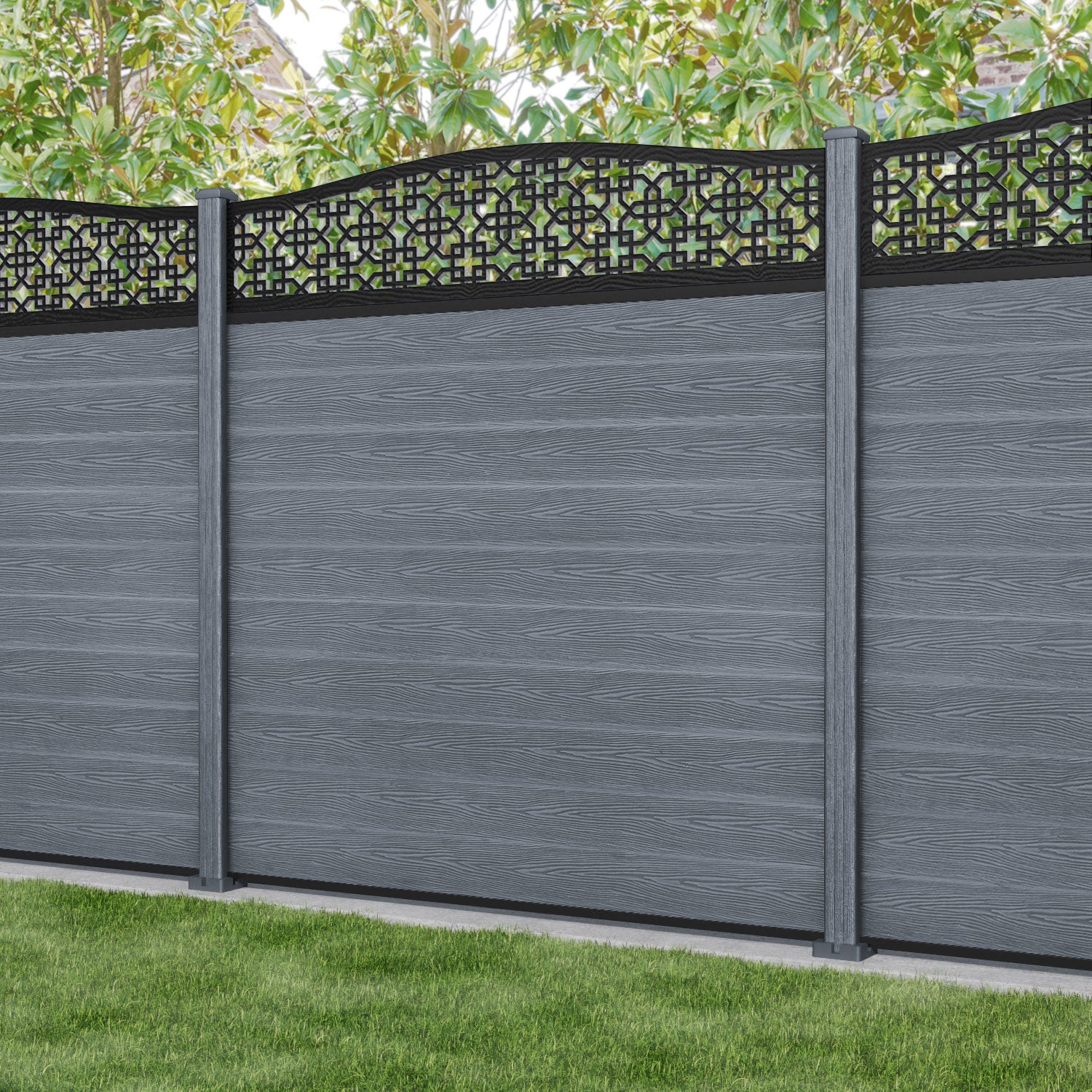 Classic Zaria Curved Top Fence Panel - Anthracite - with our composite posts