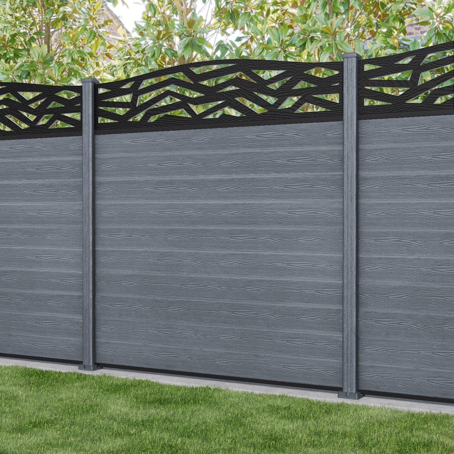 Classic Zenith Curved Top Fence Panel - Anthracite - with our composite posts