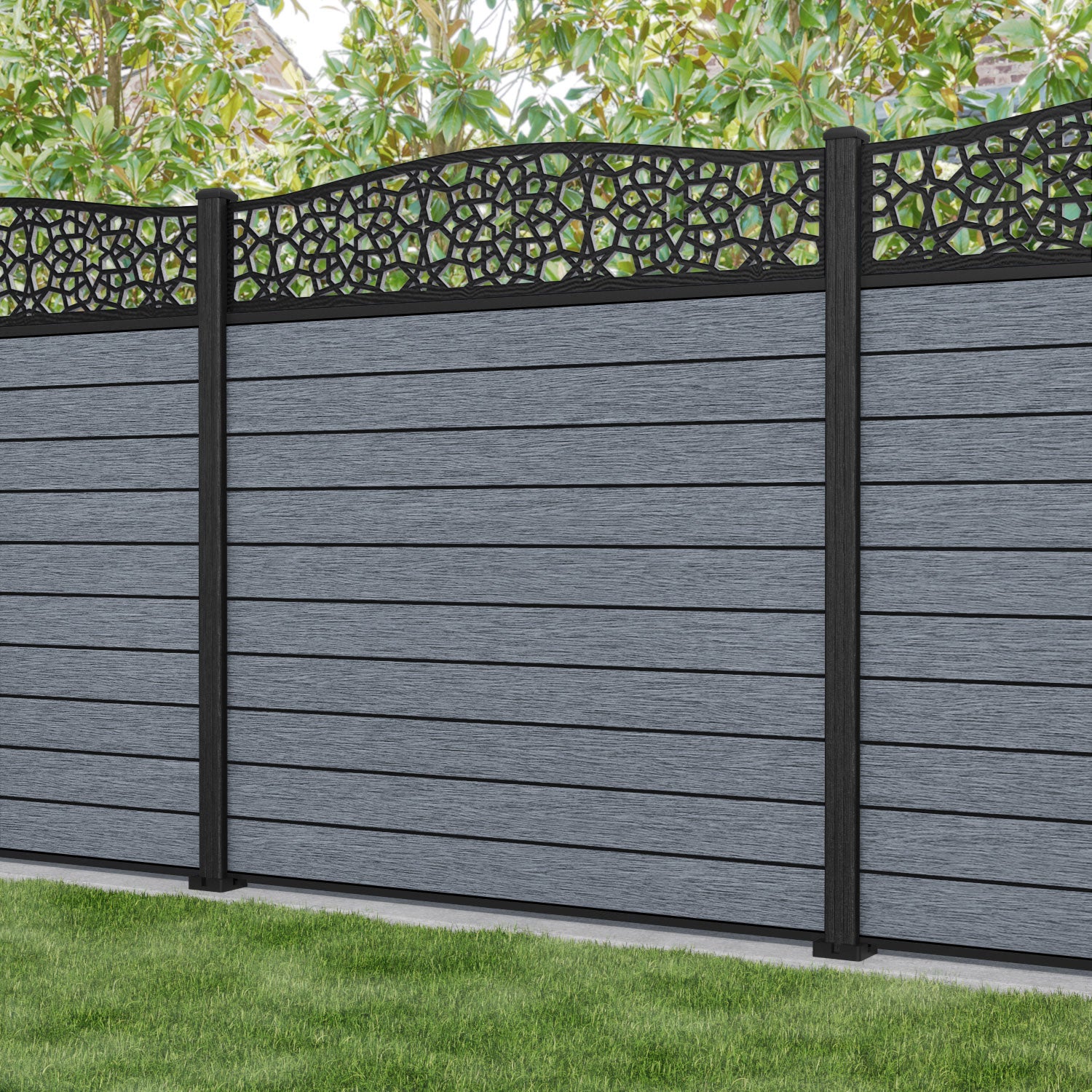 Fusion Nazira Curved Top Fence Panel - Anthracite - with our composite posts