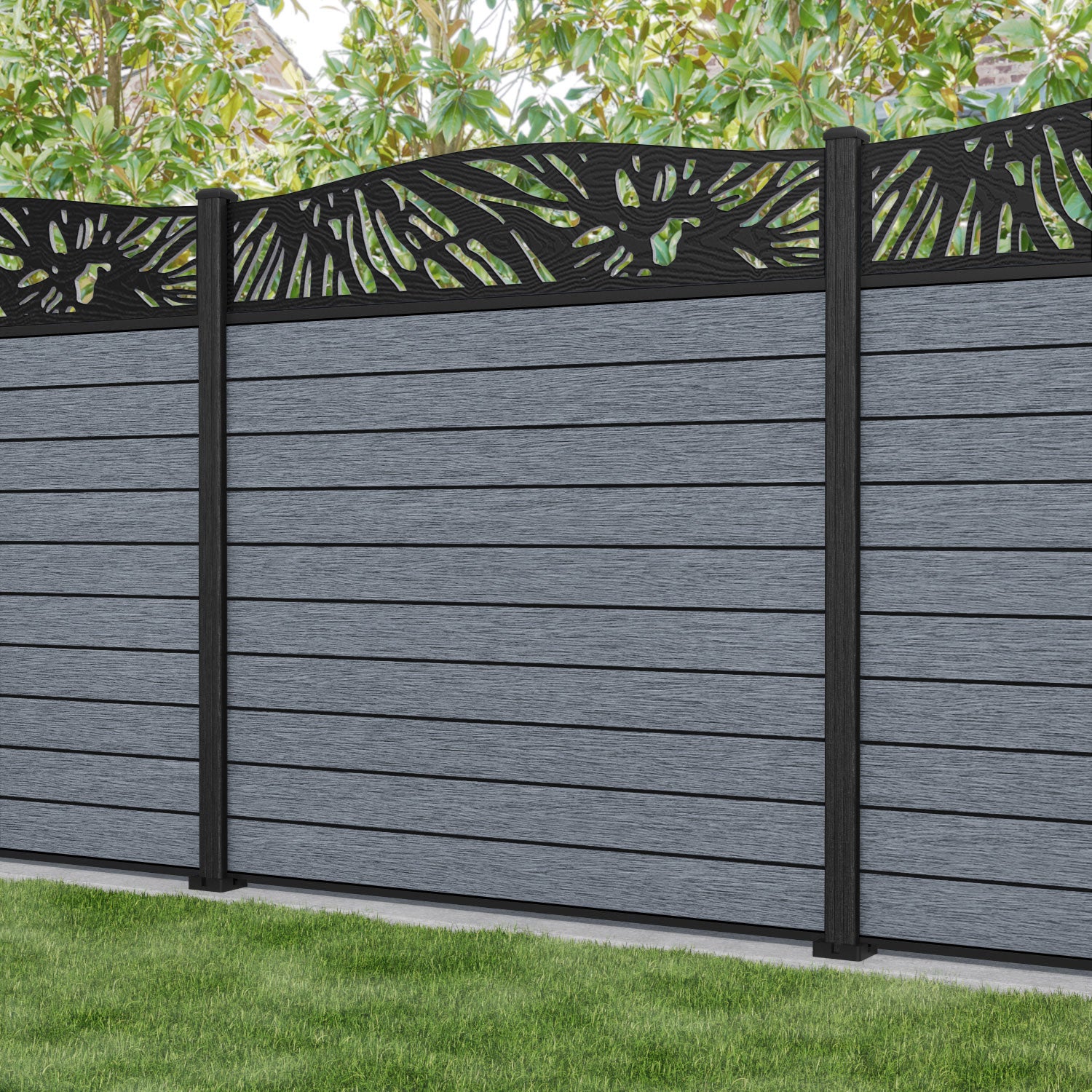Fusion Poppy Curved Top Fence Panel - Anthracite - with our composite posts