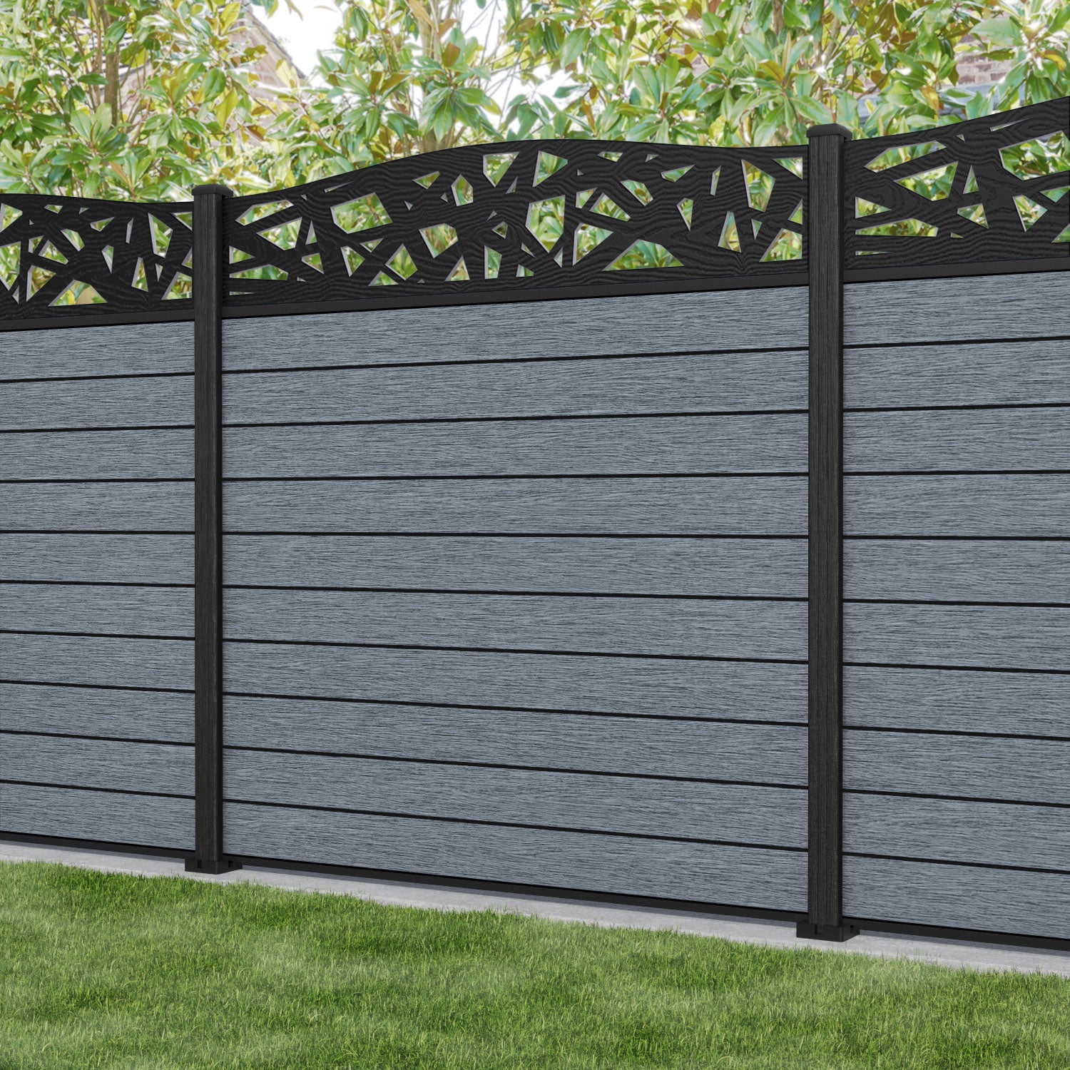 Fusion Prism Curved Top Fence Panel - Anthracite - with our composite posts