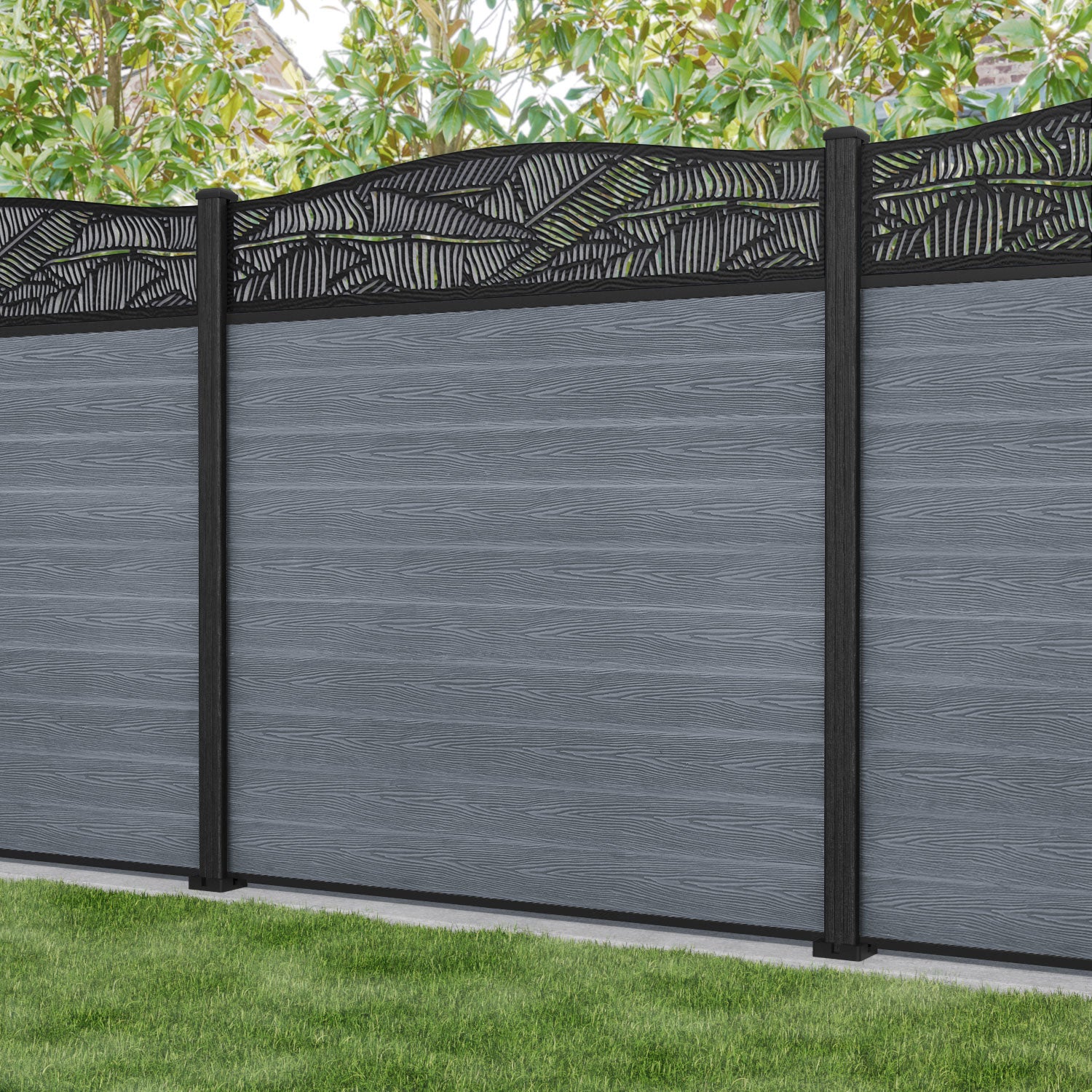 Classic Feather Curved Top Fence Panel - Anthracite - with our composite posts