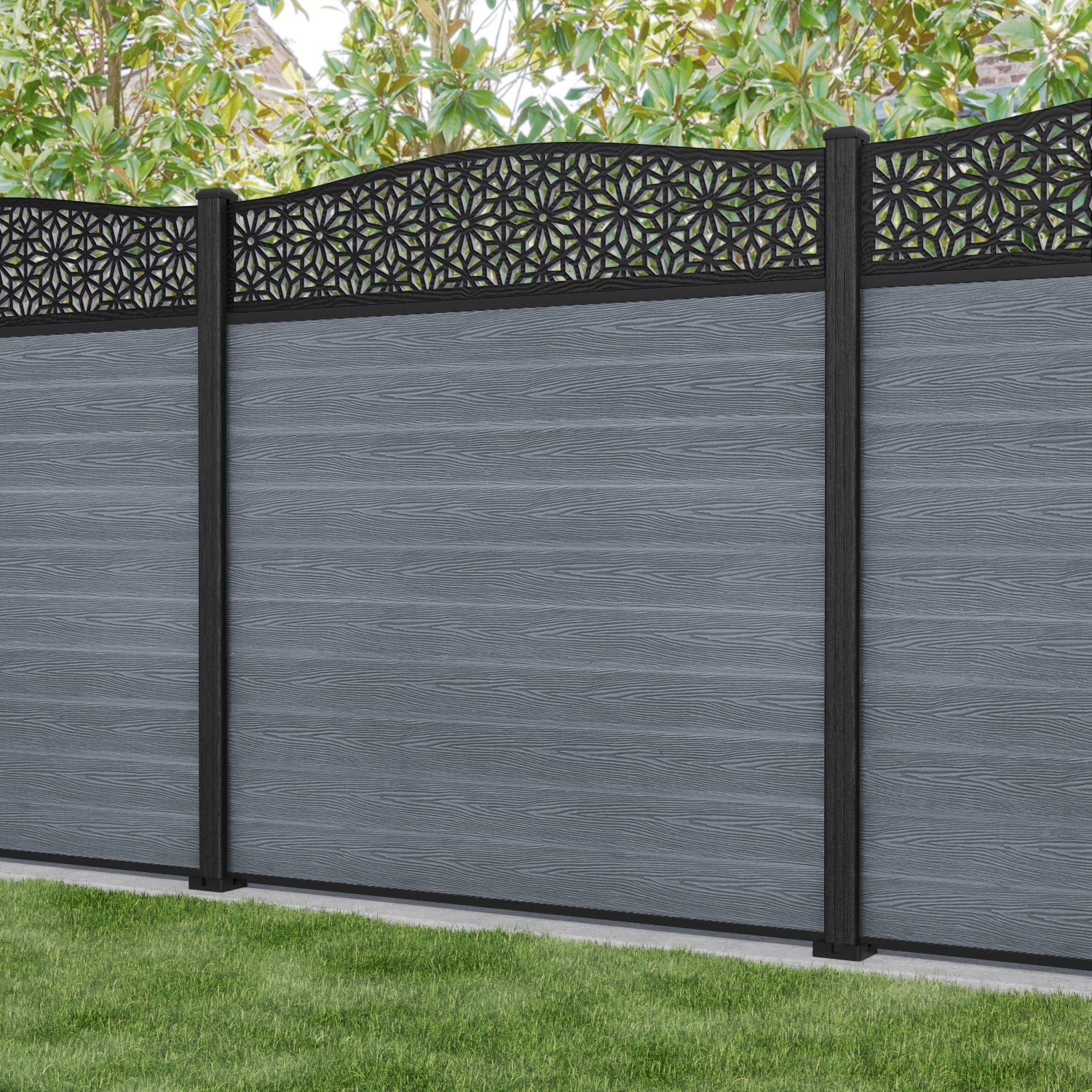 Classic Narwa Curved Top Fence Panel - Anthracite - with our composite posts
