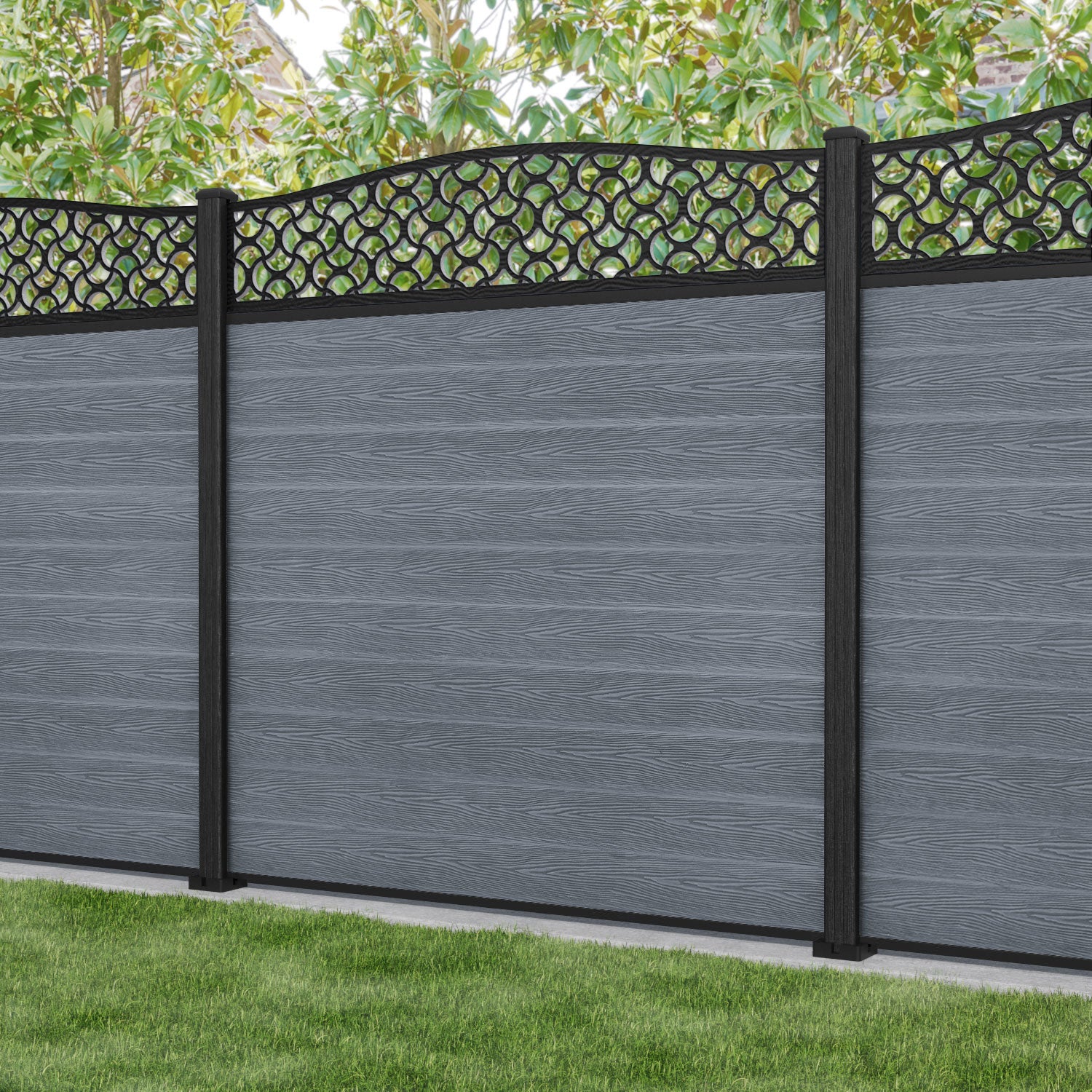 Classic Vida Curved Top Fence Panel - Anthracite - with our composite posts