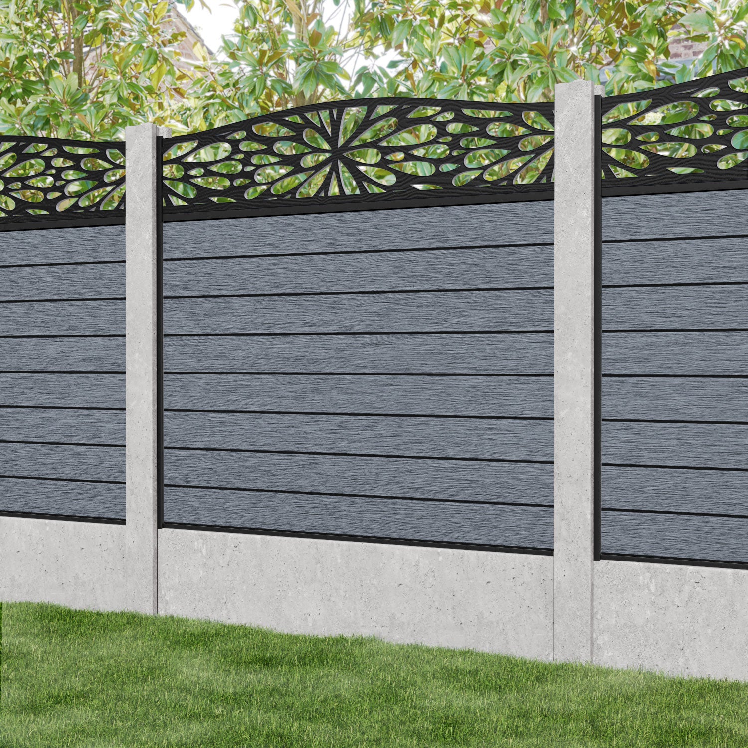 Fusion Blossom Curved Top Fence Panel - Anthracite - for existing concrete posts