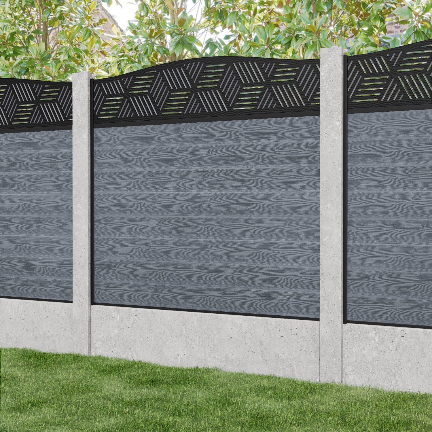 Classic Cubed Curved Top Fence Panel - Anthracite - for existing concrete posts