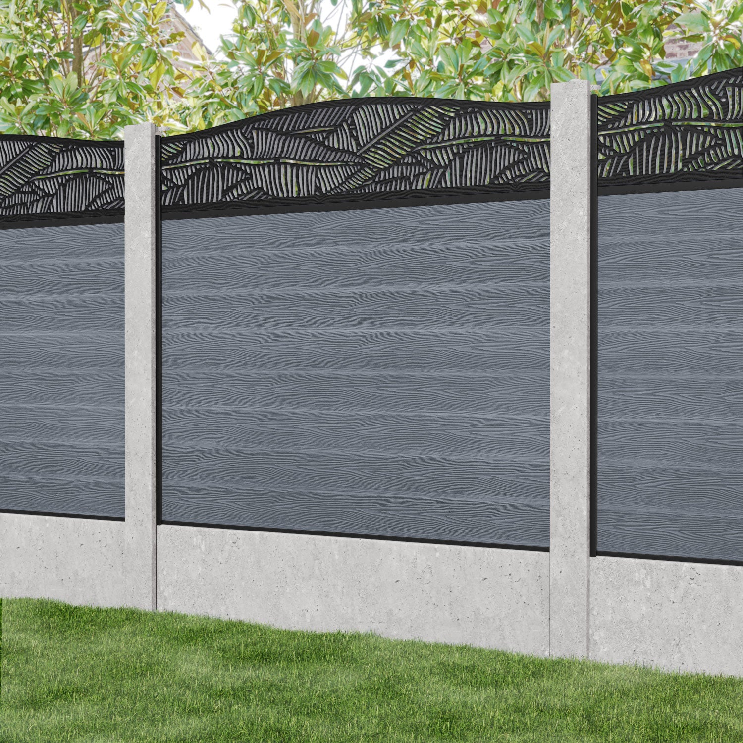 Classic Feather Curved Top Fence Panel - Anthracite - for existing concrete posts