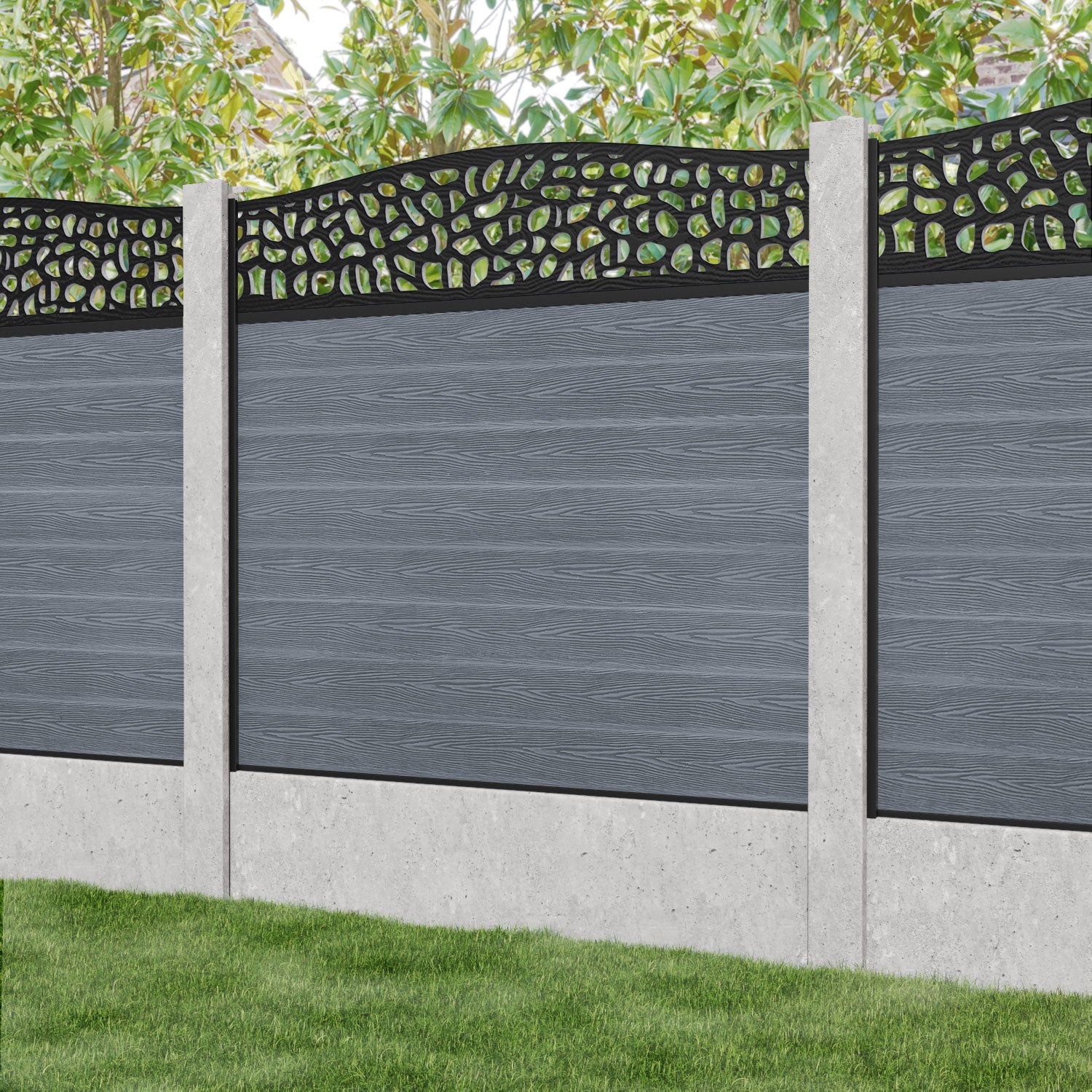 Classic Pebble Curved Top Fence Panel - Anthracite - for existing concrete posts