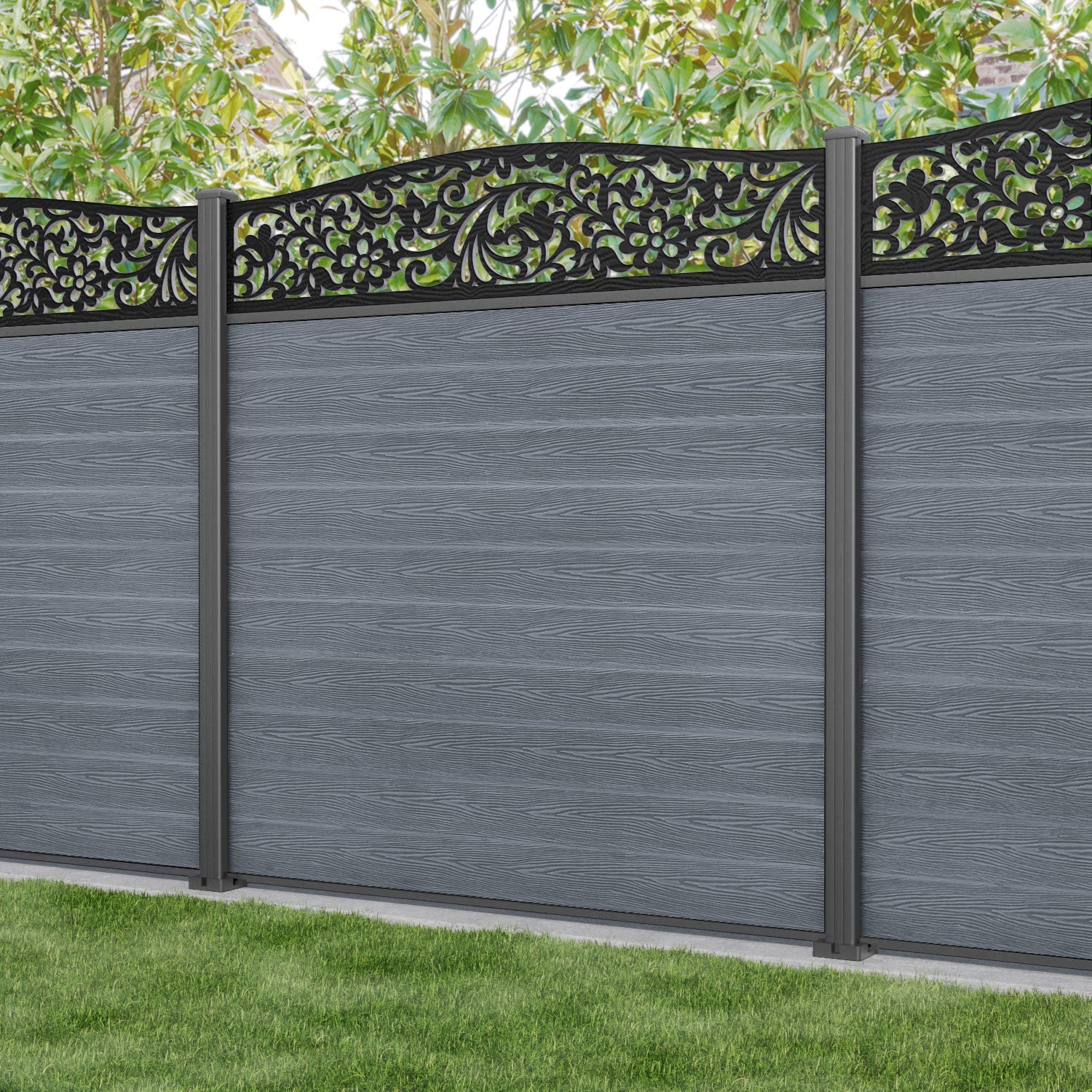Classic Eden Curved Top Fence Panel - Anthracite - with our aluminium posts
