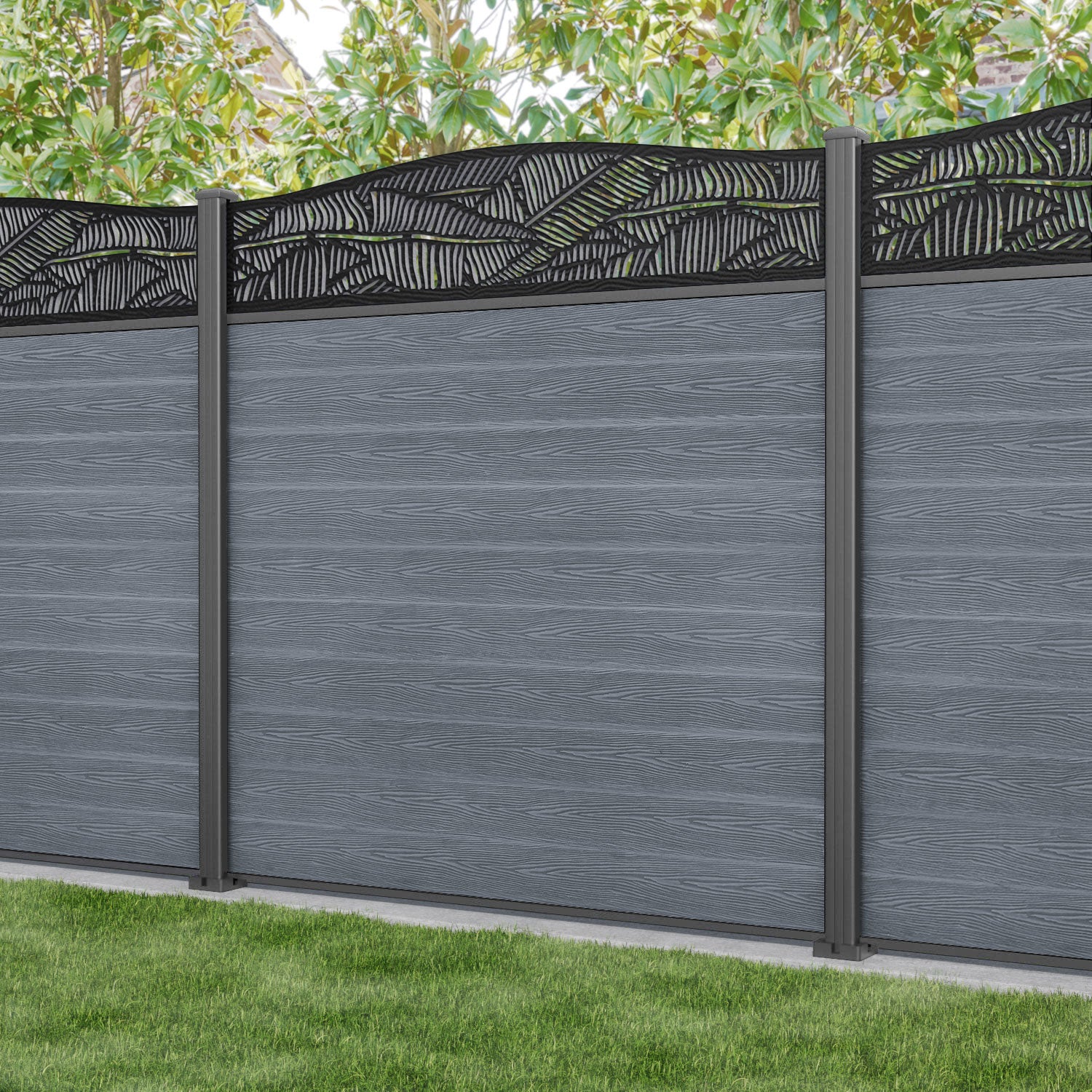 Classic Feather Curved Top Fence Panel - Anthracite - with our aluminium posts