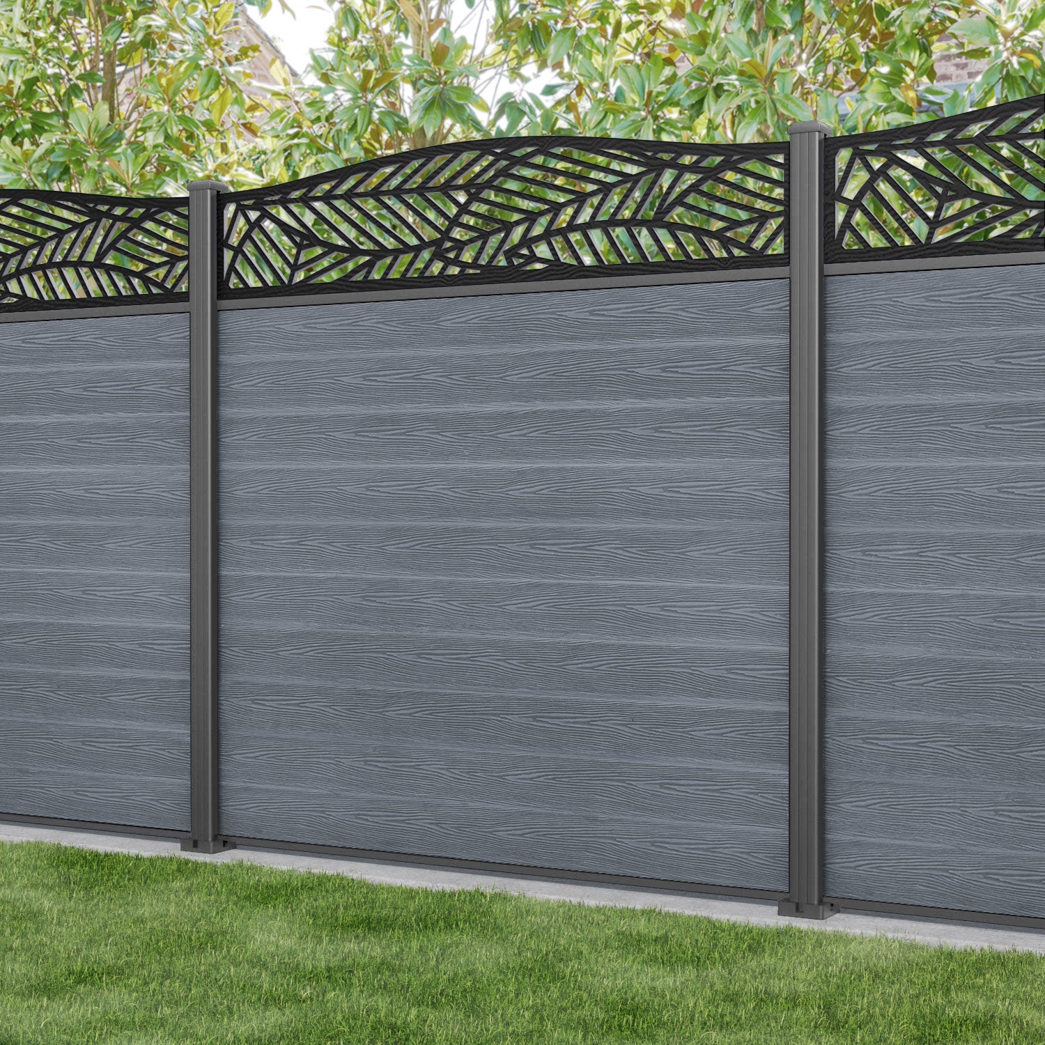 Classic Habitat Curved Top Fence Panel - Anthracite - with our aluminium posts