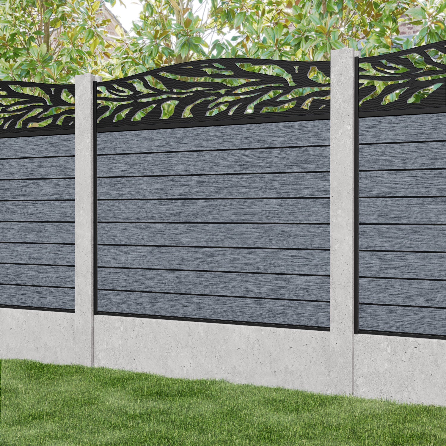 Fusion Malawi Curved Top Fence Panel - Anthracite - for existing concrete posts