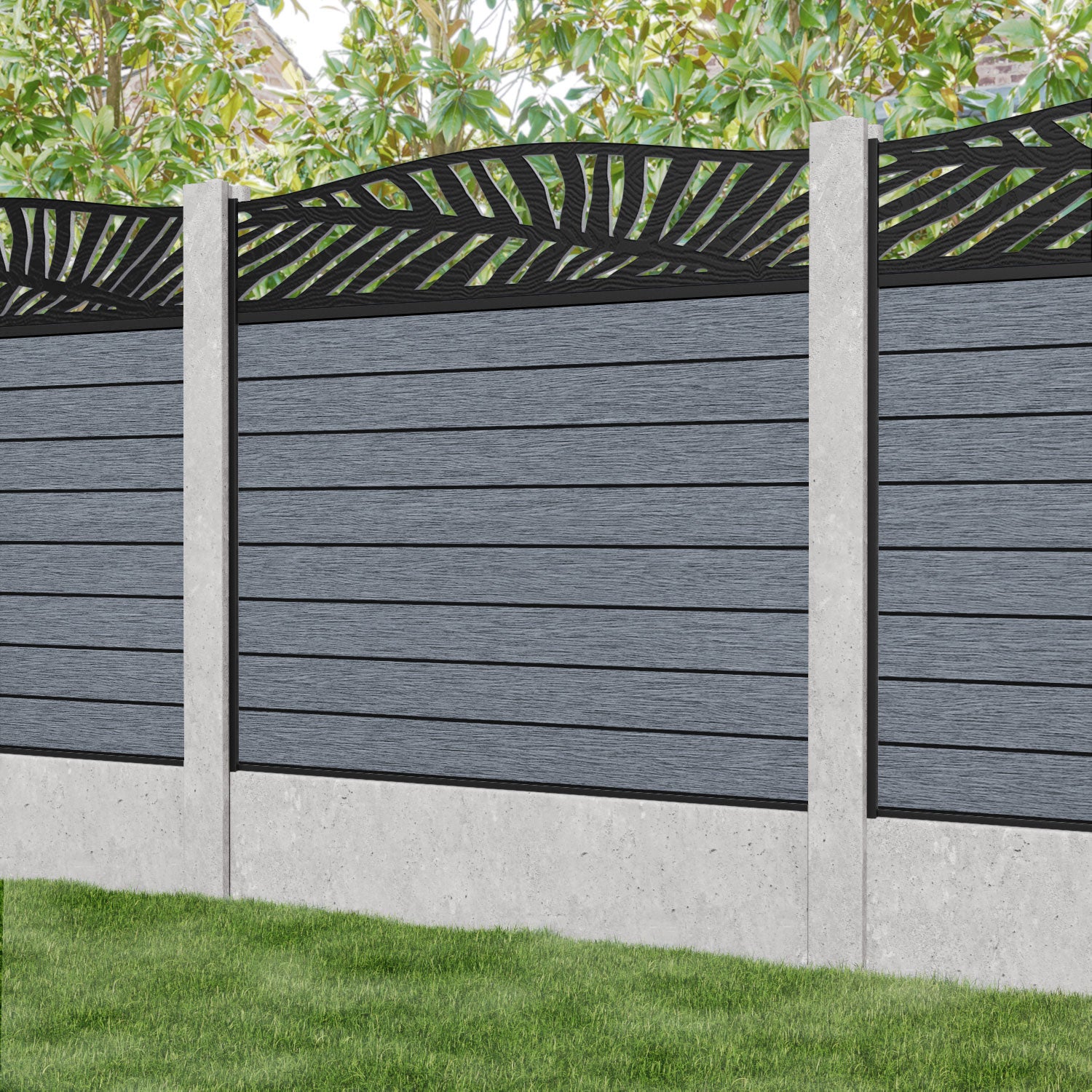 Fusion Palm Curved Top Fence Panel - Anthracite - for existing concrete posts