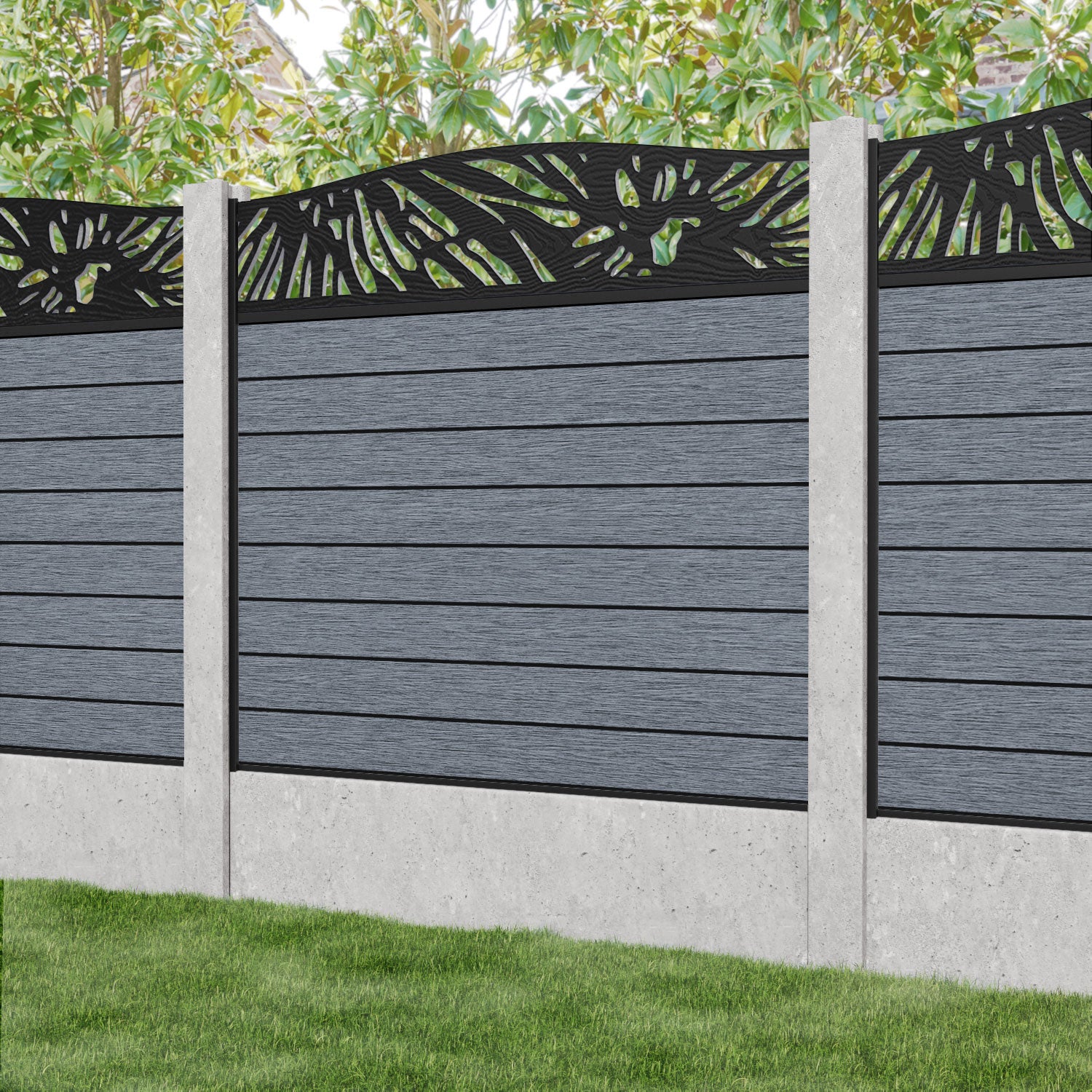 Fusion Poppy Curved Top Fence Panel - Anthracite - for existing concrete posts