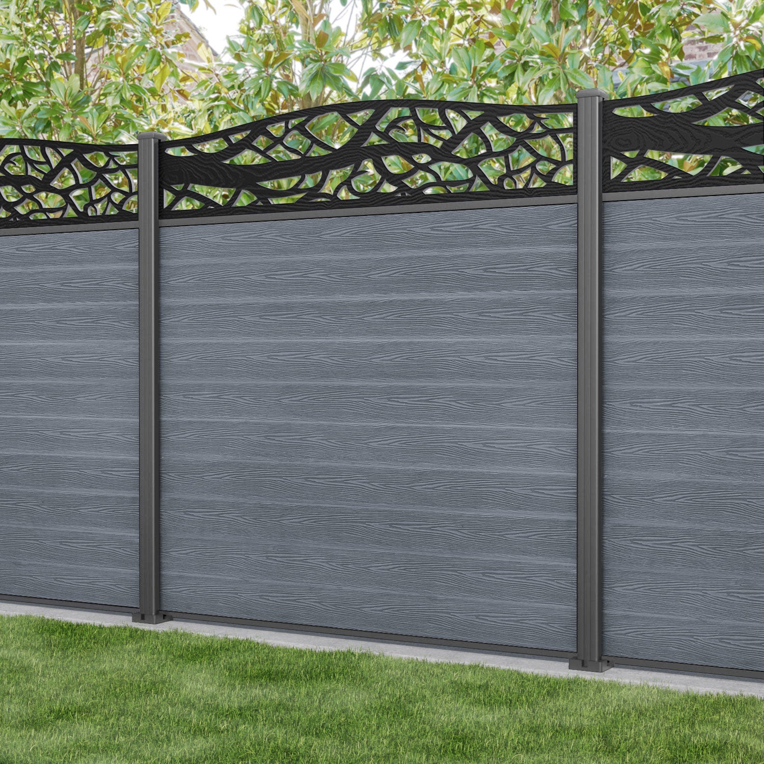 Classic Twilight Curved Top Fence Panel - Anthracite - with our aluminium posts