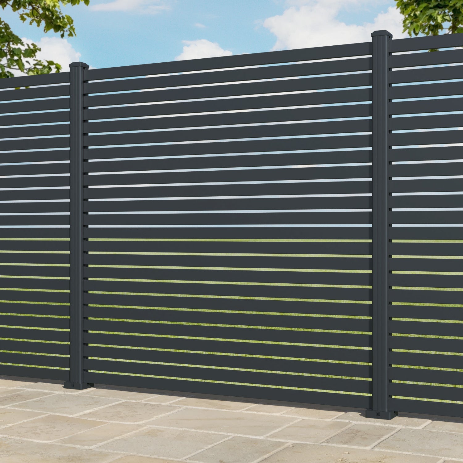 Aria Aluminium Fence Panel - Anthracite - with our aluminium posts