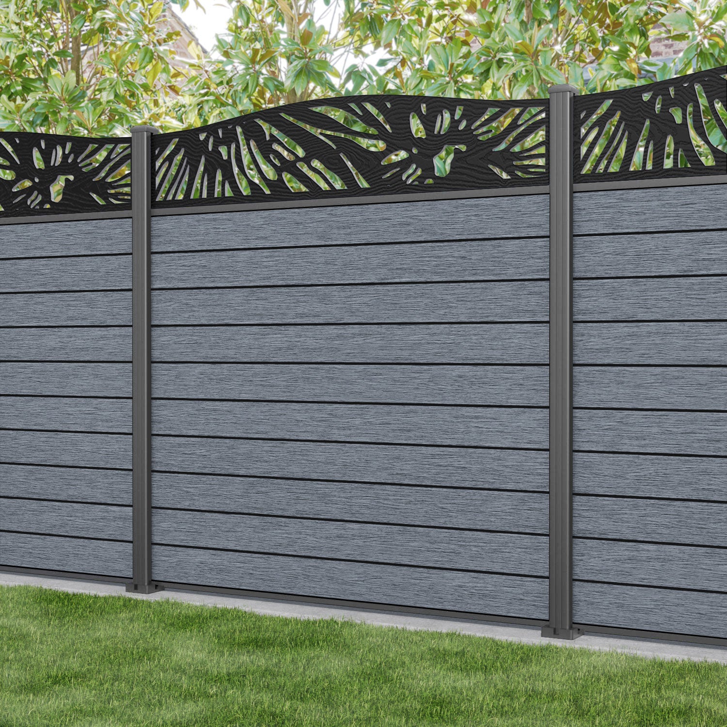 Fusion Poppy Curved Top Fence Panel - Anthracite - with our aluminium posts
